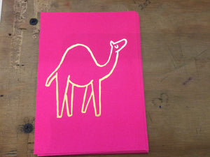 POSTCARD CAMEL GOLD ON PINK