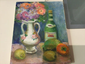 Flower vase with wine art painting