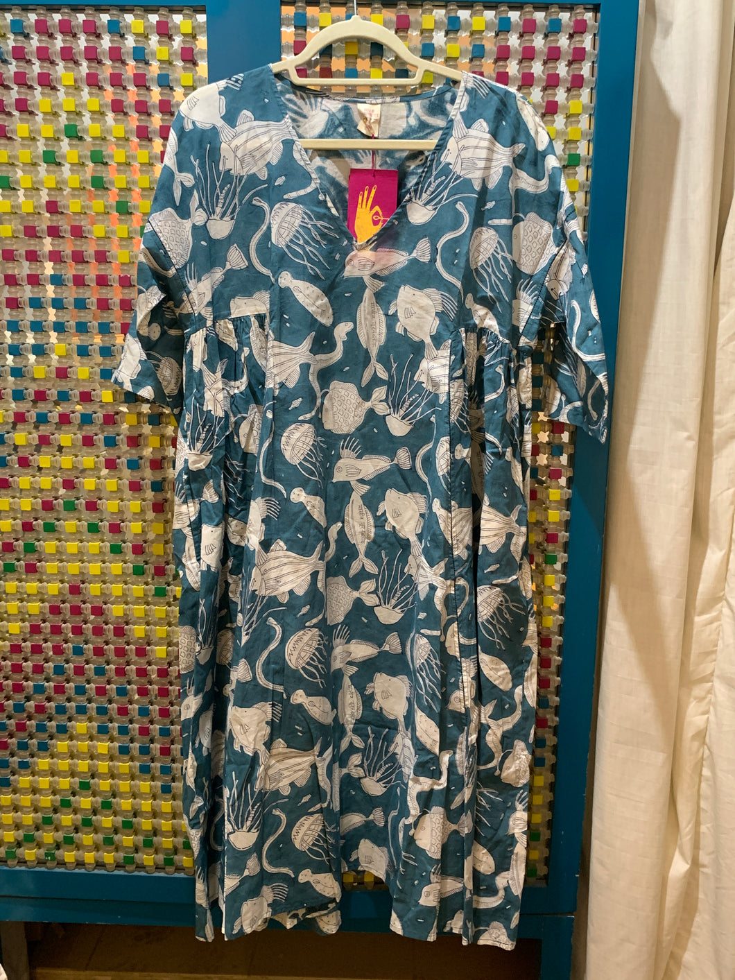 BLOCK PRINT MILOS DRESS BLUE