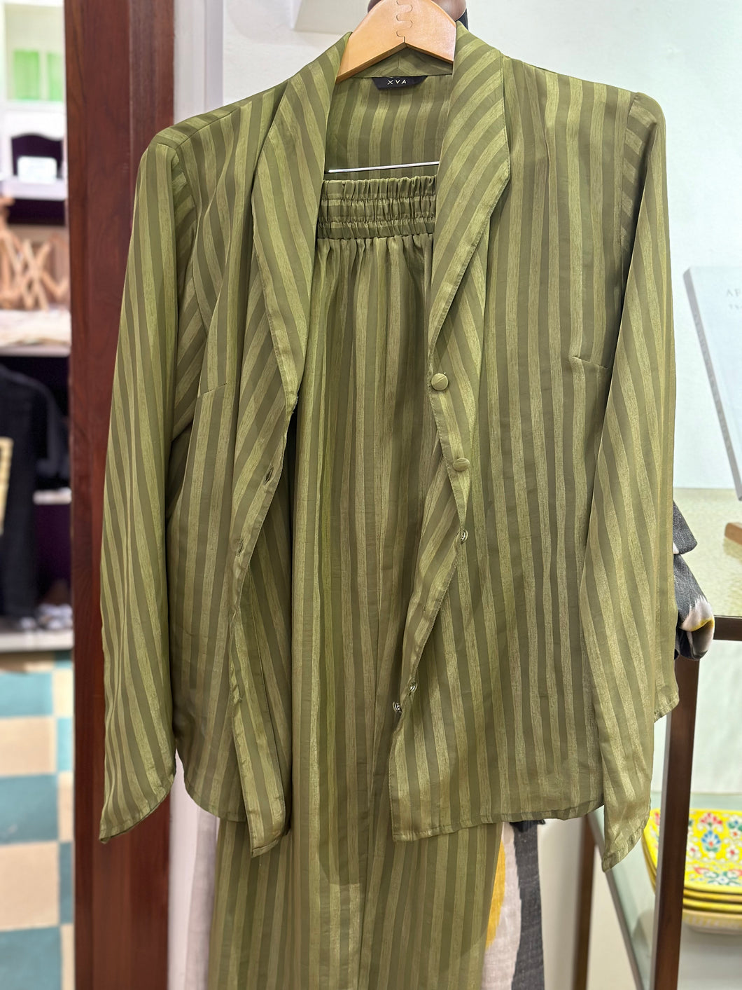 Olive Green Striped Pajama set
