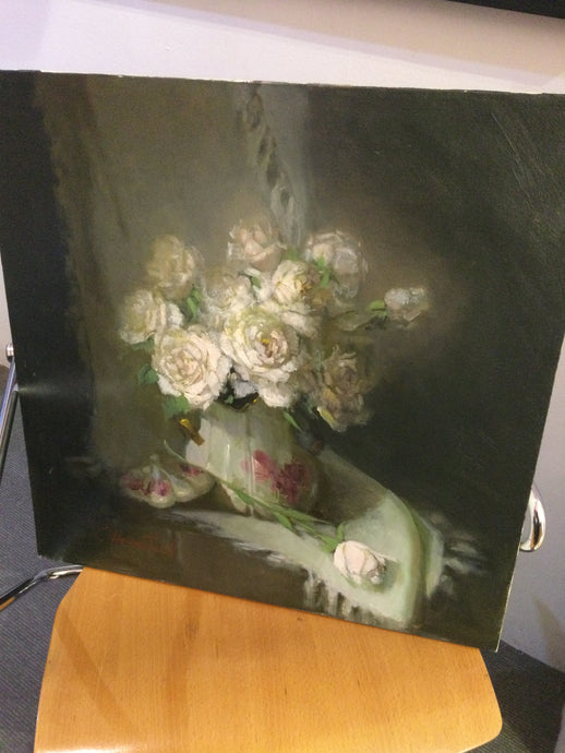 White flower art with black background