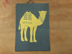 Postcard camel yellow on grey