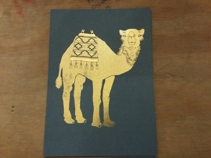 Postcard camel gold on grey