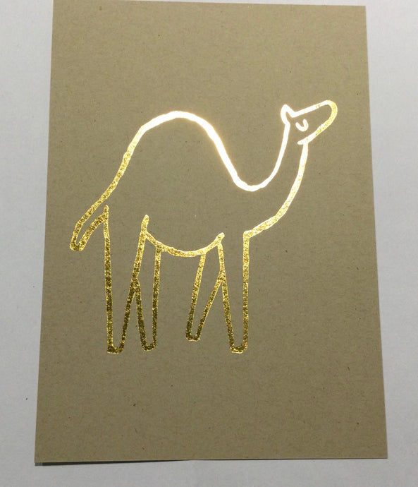 Postcard camel gold on kraft