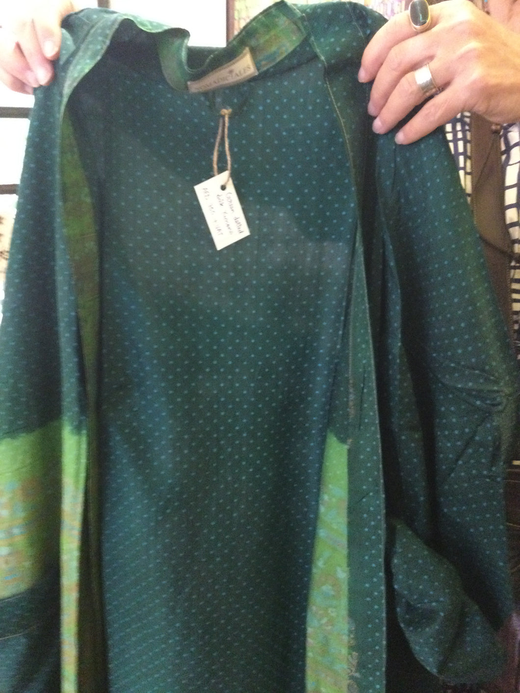 Green dotted silk kimono