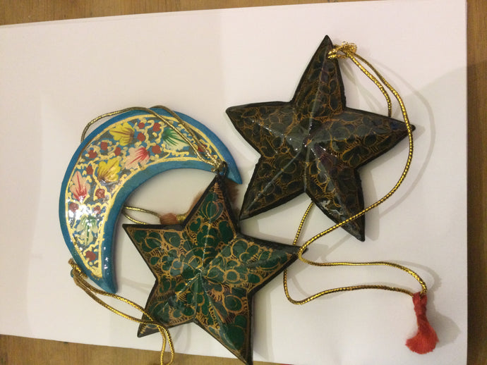 Kashmir papier mache stars and half moon