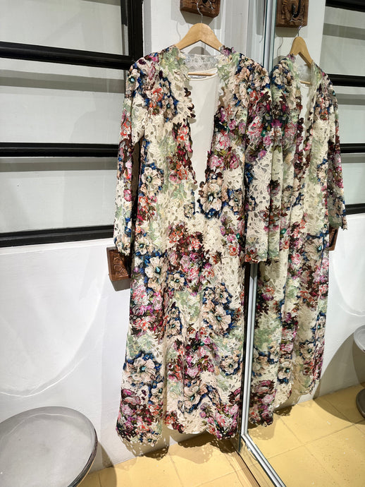 Fatema Fardan Multicolor Floral Robe with White Dress
